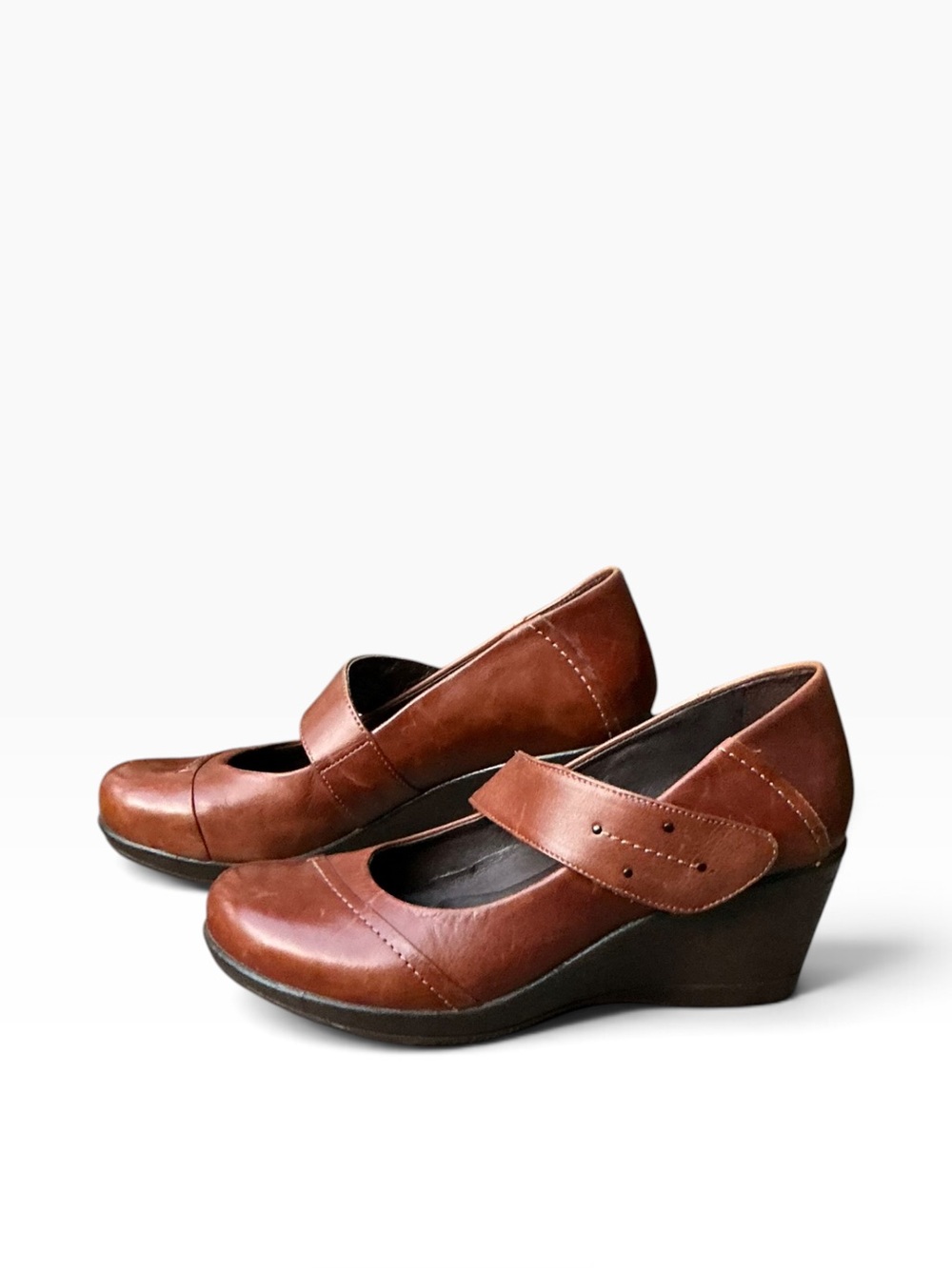 Dansko Brown Leather Wedge Mary Jane Shoes Size 38 US 7.5-8